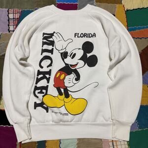 Vintage 80s Disney Mickey Mouse Florida White Crewneck Pullover USA Large